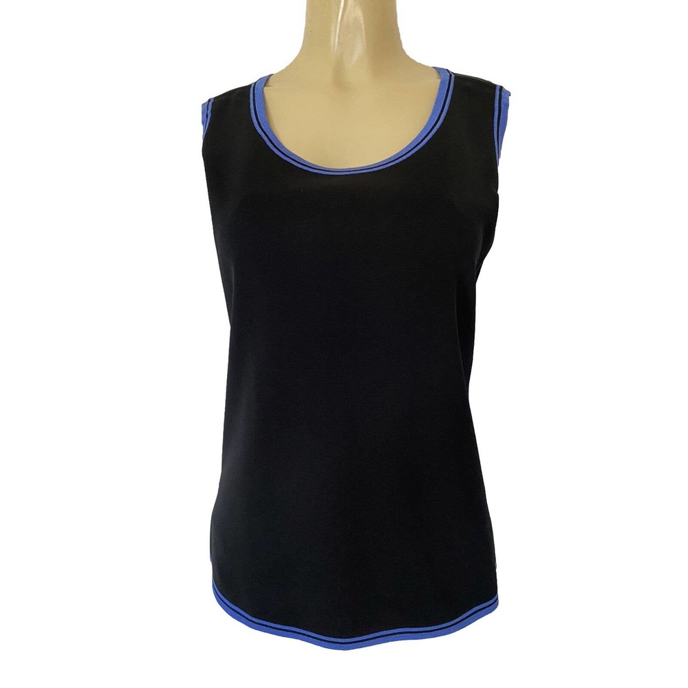 Exclusively Misook Tank Top Blouse Shirt Sleeveless Scoop Neck Black Kni…